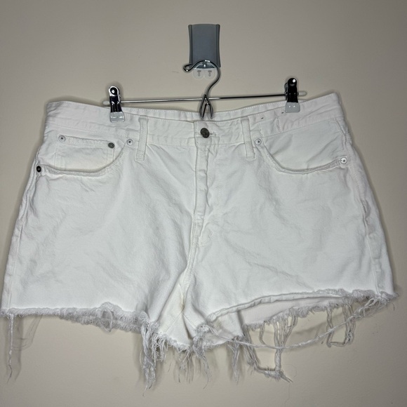 MADEWELL Relaxed Denim Distressed White 100% Cotton Summer Rigid Denim Shorts - Picture 5 of 12